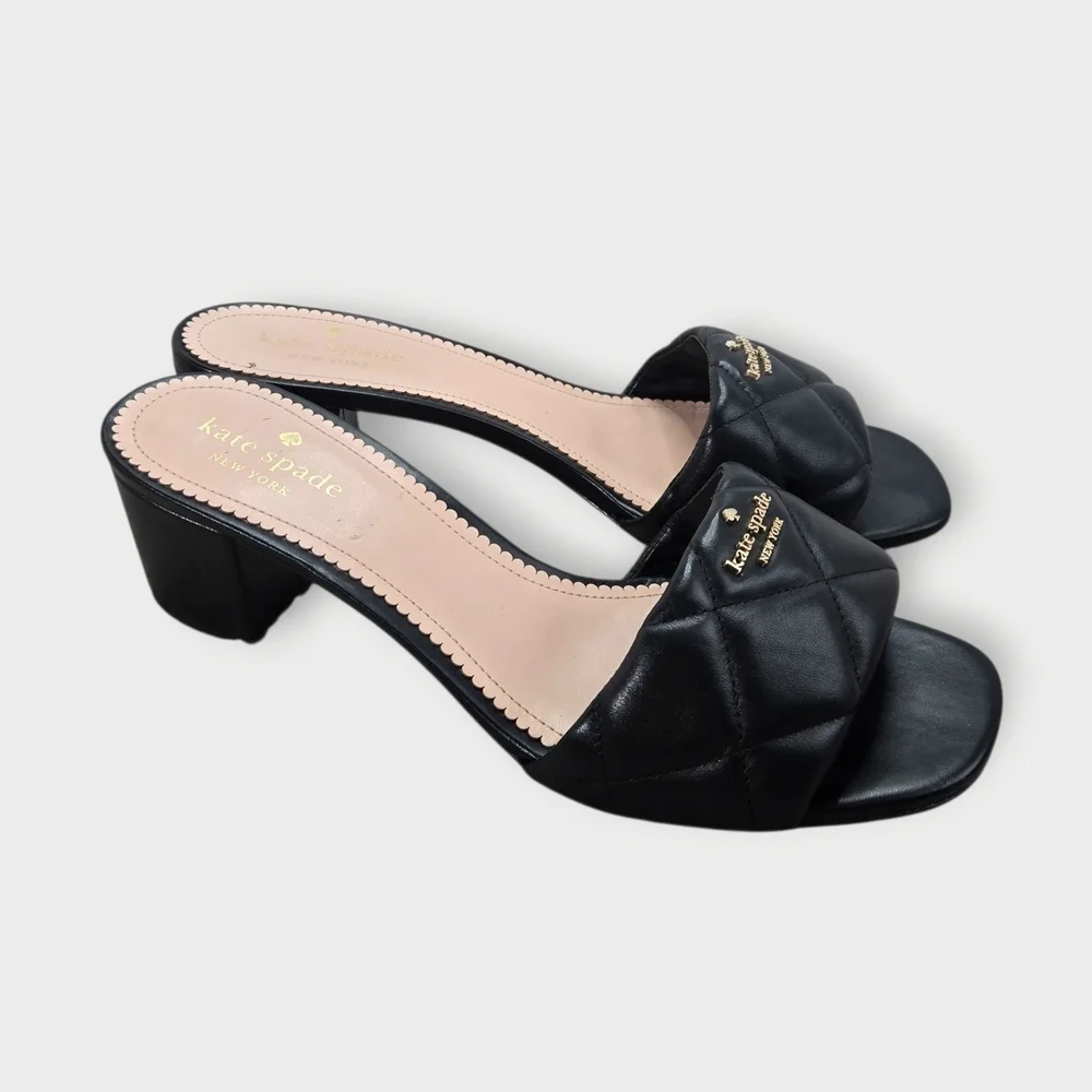 Kate Spade Pillow Sandal Women’s 9.5B Black Heeled Flats Quilted Slip On EU 40